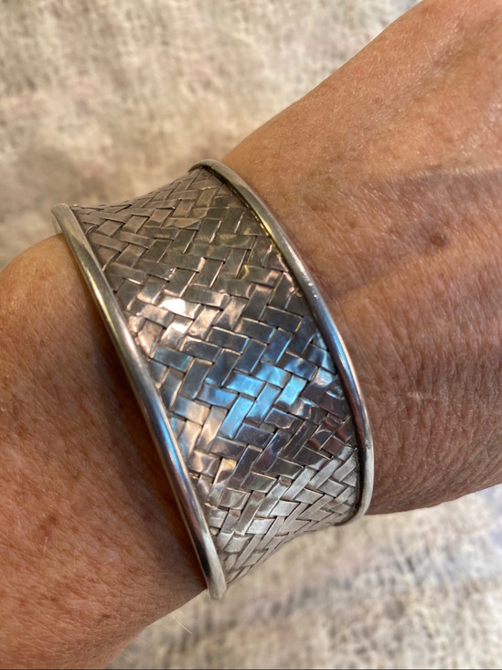 Estate Jewelry - Vintage Sterling Silver Woven Cuff Bracelet 925 Adjustable Statement